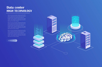 云数据中心、服务器机房图标、信息请求处理、计算机技术